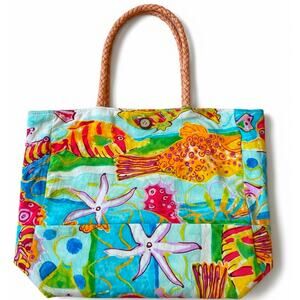 VTG Jams World Beach Tote BAG Tropical Fish Seahorse Hawaiian coastal ocean 90s